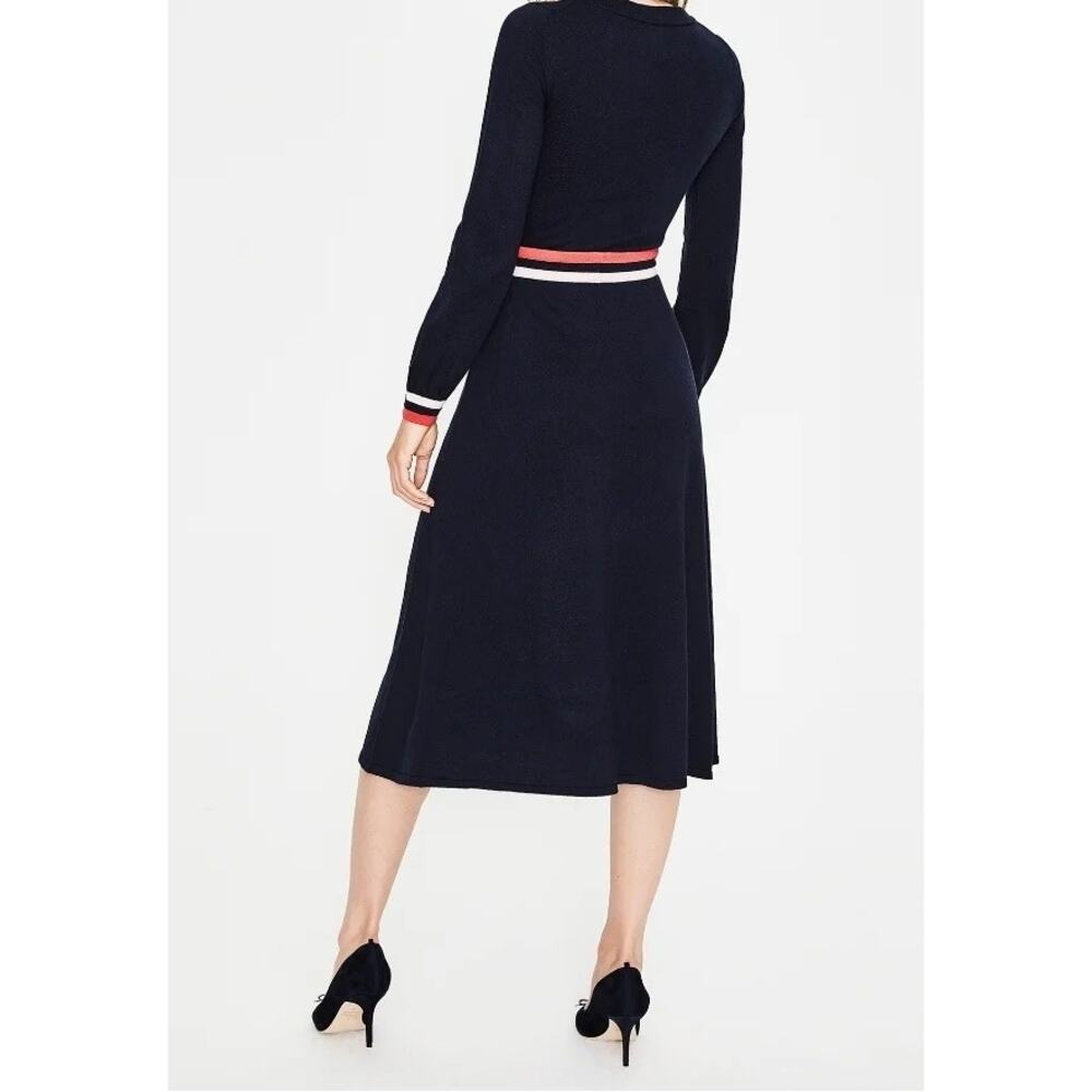 Boden Navy Knit Midi Dress with Red and White Stripe Belt - Picture 4 of 10